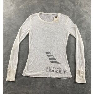 GFS Coed Bombardier Learjet Thermal Graphic Tee White Burnout Waffle Knit NWT M